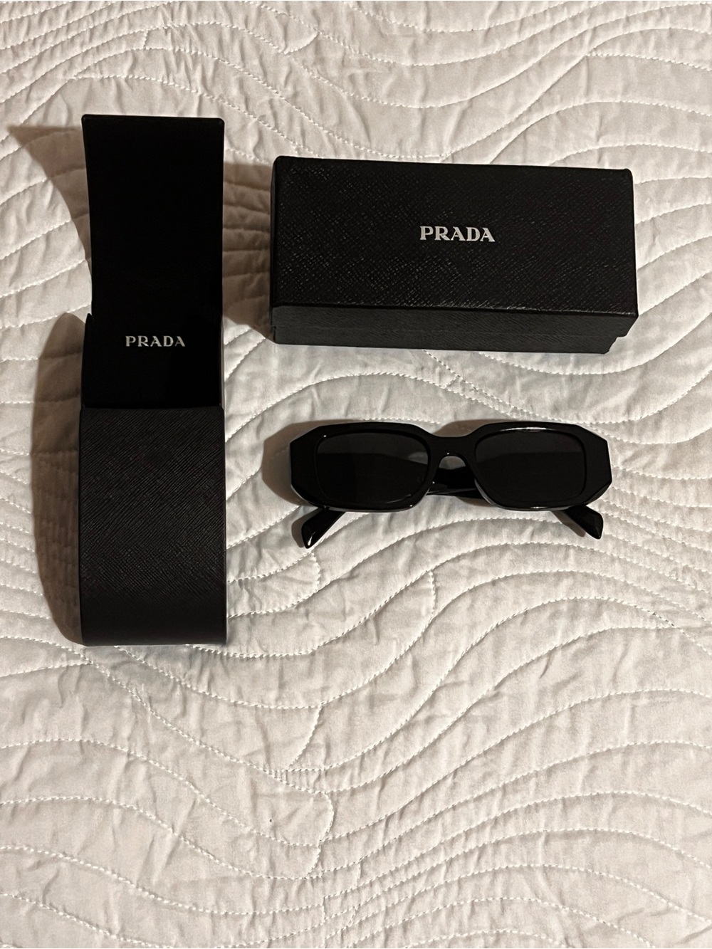 Prada Black Textured Eyewear Case with Logo